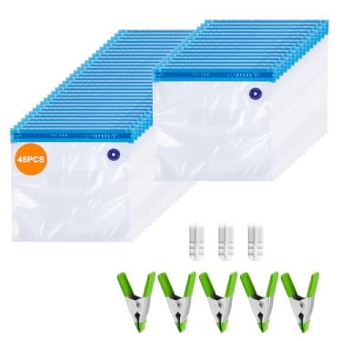 Imagem de Sacos reutilizáveis Sous Vide 53 peças livres de BPA, sacos seladores a vácuo de 2,9 L para cozinhar e micro-ondas, 45 sacos com zíper, 3 clipes de vedação e 5 clipes de cozinha, resistentes ao calor