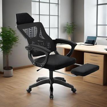 Imagem de Cadeira ergonômica de escritório, Cadeira de mesa para escritório em casa Cadeiras giratórias de trabalho com encosto alto em malha e rodinhas para casa, escritório, jogos,Black a