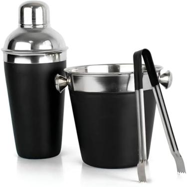 Imagem de Utensílios Bar Kit 3 Peças em Aço Inox Coqueteleira 500ml Balde de Gelo Pegador (Preto)