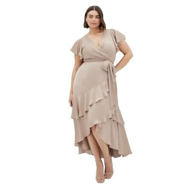 Imagem de City Chic Vestido feminino plus size – Vestido longo Flirty Jen com manga esvoaçante, Simply Taupe, 25 Plus Size