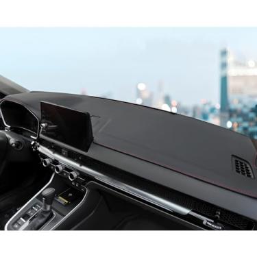 Imagem de REPOYUL Apto para Honda CR-V 2025 2024 2023 painel preto capa de console central protetor de painel protetor protetor de almofada de microfibra borda atualizada (com HUD, linha vermelha)