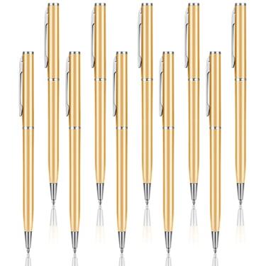 Imagem de 10 peças canetas pequenas mini caneta metal finas carteira bolso caneta de metal caneta miniatura gel canetas de tinta para assinatura caligrafia executiva negócios (dourado)