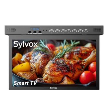 Imagem de SYLVOX Smart TV flip down de 39.6 cm embaixo do armário Google TV suporta rotação de 360 graus WiFi e conexão sem fio, design de armazenamento para cozinha, quarto, trailer, iate (preto clássico)