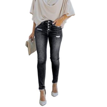 Imagem de DGRPI Calça jeans feminina boyfriend skinny rasgada desgastada e elástica, 002 - Preto, 8