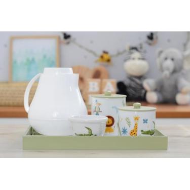 Imagem de Kit Higiene Bebê Safari Verde Térmica Bandeja Cuidados Banho K073 - Ci