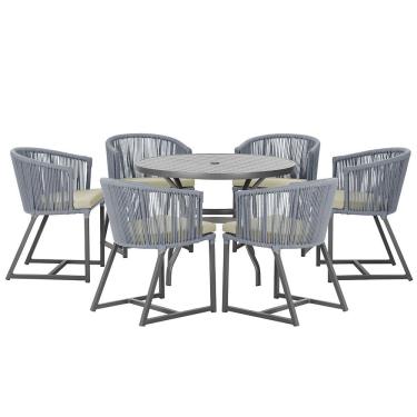 Imagem de Mesa com 6 Cadeiras de Jantar Roma 120cm e Noronha em Alumínio