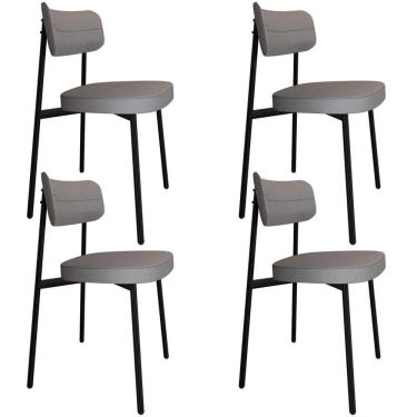 Imagem de Kit 04 Cadeiras Estofada Para Sala De Jantar Astrid Preto C01 Linho Cinza - Lyam Decor