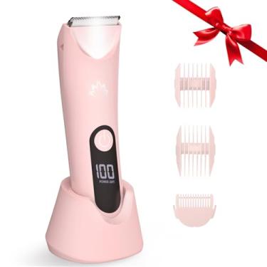 Imagem de Lanumi Aparador de biquíni feminino recarregável, aparador de pelos corporais, barbeador elétrico, kit de cuidados com base de carregamento IPX7 à prova d'água, uso úmido/seco (rosa)
