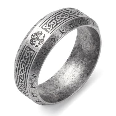 Imagem de SOBHART Anéis Viking de aço inoxidável viking nórdicos runas lobo corvo árvore da vida anel joia para homens mulheres tamanho 7/8/9/10/11/12/13, Sem pedra preciosa