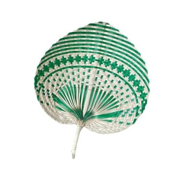 Imagem de Dynwave Leque de mão de bambu, suprimentos de resfriamento de tecelagem chinesa, ventilador manual de folhas trançadas para exterior, feito à mão para parede, Verde