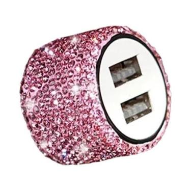 Imagem de Carregador De Carro USB Rosa Brilhante 5V 2.1A Porta Dupla Adaptador R