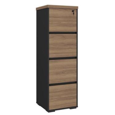 Imagem de Armário Para Escritório Com 4 Gavetas E Chave Arquivo Nogal/preto - AR