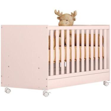 Imagem de Berço Infantil Mini Cama Mdp Com Rodízios Doce Mel Rosa - QMOVI