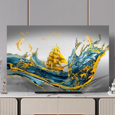 Imagem de Capa de TV Capa protetora contra poeira de TV com impressão moderna para LCD LED Desktop/Pendurar/Protetores de tela curvados Sala de Estar Arte Decoração Tecido Azul 2||65 polegadas (152 x 92 cm)