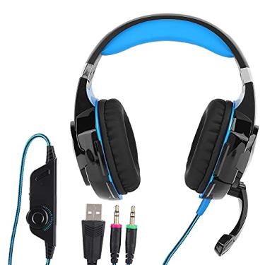 Imagem de Sanpyl Fone de Ouvido G9000 Gaming, Fones de Ouvido Com Fio Com Microfone Cancelamento de Ruído, Faixa de Cabeça Ajustável Confortável, para Jogo de Computador para PC (Preto e azul (ZXG50031))