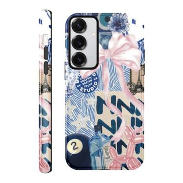 Imagem de Yomjew Capa de telefone com laço fofo para Samsung Galaxy S23 5G capa de 6,1 polegadas, estampa de laço de fita rosa coquete design de impressão 2 em 1 brilhante capa de telefone à prova de choque TPU