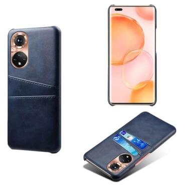Imagem de Capas Compatível com Honor 50 Pro,Caso de couro PU-Tampa de telefone a prova de choque com 2 slots de cartão,Proteção anti-impressão digital e anti-gota-Blue
