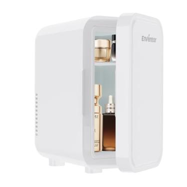 Imagem de Enventor Mini geladeira, geladeira compacta de 6L/8 latas para cuidados com a pele CA + CC, geladeira pequena para quarto, cuidados com a pele, maquiagem, cosméticos, carro, escritório (branco)