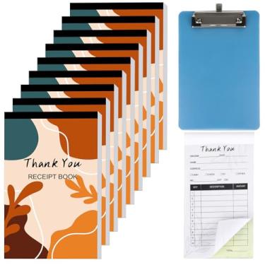 Imagem de Pacote com 10 livros de recibos Boho Thank You para pequenas empresas, 2 camadas, sem carbono, 50 conjuntos de formulários por livro, estética e fácil de usar, bloco de recibos, material comercial com