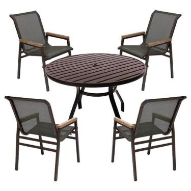 Imagem de Jogo de Mesa 90cm Ripada 4 Cadeiras Praia Aluminio de Jantar Piscina J