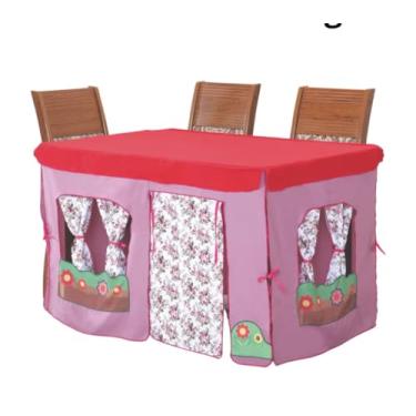 Imagem de Toalha De Mesa Casinha Diversão Base Mesa de 6 Lugares Infantil Criança Rosa 1,20x0,70