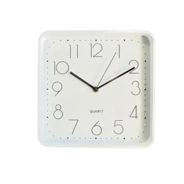 Imagem de Relógio de Parede Quadrado, 25x25 cm, Estilo Minimalista, Com Fundo Branco, Design Moderno, Mecanismo Silêncioso (Branco)