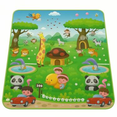 Imagem de Tapete de Atividades Infantil Dobrável 120x180cm Tatame Bebê Dupla Face Impermeável Antiderrapante Portátil Macio Antialérgico Educativo Multiuso (Zoo)