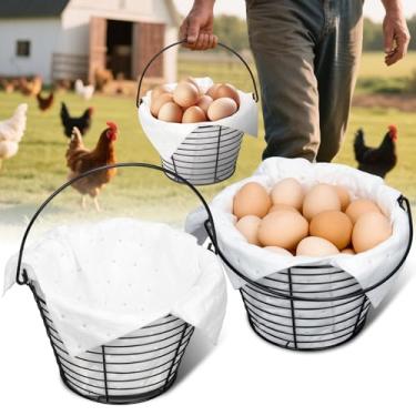 Imagem de Powrocket 2 cestas de metal para ovos com almofadas macias, cesta de arame de 20 cm para coletar ovos frescos, cestas de coleta de ovos para galinha, pato, ganso