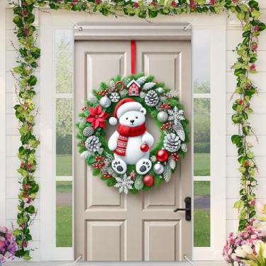 Imagem de BlissYard Capa de porta de Natal, guirlanda de urso polar, 89 x 188 cm, faixa festiva para decoração de parede interna e externa, tecido de poliéster, decoração de casa para meninas ou meninos