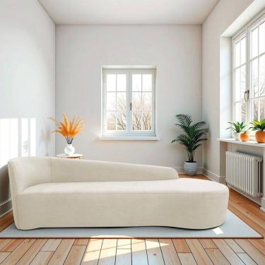 Imagem de Recamier Curvo Orgânico 200cm 3 Lugares Lado Direito para Sala de Estar Bouclé Paris Bege
