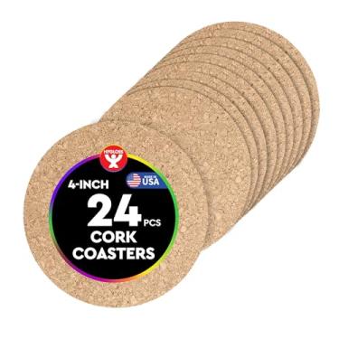 Imagem de Hygloss Produtos Porta-copos de cortiça natural – Redondos absorventes ecológicos para bebidas, tripés e artesanato DIY, 3 mm, 4 polegadas, conjunto de 24