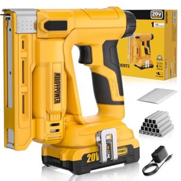 Imagem de Alloypower Grampeador de coroa de 3/20.3 cm, calibre 18, 2 em 1, sem fio, grampeador elétrico com bateria e carregador de 2,0 AH, pistola de pregos alimentada por bateria com 2.000 peças de grampos e