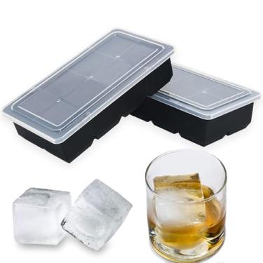 Imagem de Bangp Bandejas grandes para cubos de gelo com tampa, 2 pacotes de moldes quadrados para cubos de gelo fazem 16 cubos de gelo grandes de 5 cm, bandeja de silicone de fácil liberação para coquetéis