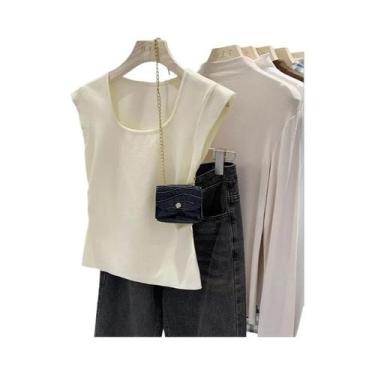 Imagem de Camisetas Sem Mangas Listradas Femininas, Tops De Malha Cropped, Vests