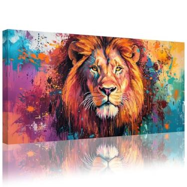 Imagem de Unbruvo Arte de parede grande em tela de leão para sala de estar pintura abstrata com estampa animal para quarto, escritório, casa, decoração de parede emoldurada pronta para pendurar para homens