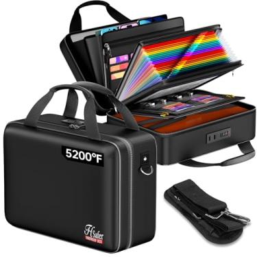 Imagem de JHSafer Caixa de documentos à prova de fogo com fechadura, estojo rígido organizador de arquivos com pasta sanfonada de 24 bolsos, cofre portátil com alça de ombro para documentos importantes para