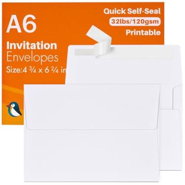 Imagem de Envelopes brancos A6 4 x 6 pacote com 100 - autovedação rápida, para cartões de 10 x 15 cm | Perfeito para casamentos, convites, fotos, formatura, chá de bebê | 16 x 11 cm (A6)