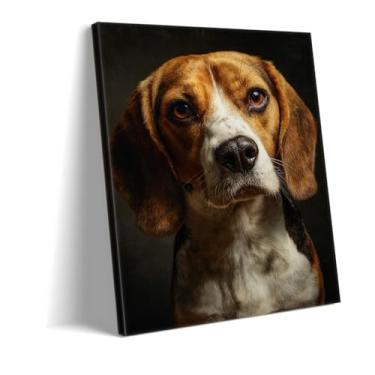Imagem de CANLUNTE Soulful Beagle Dog Painting Impressão em tela Arte de parede | Decoração rústica de animais de fazenda para casa | Presente de arte de retrato detalhado para dono de beagle, pai de cachorro