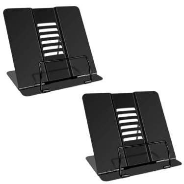 Imagem de 2 Pack suporte de livros de metal, suporte - descanso de leitura multifuncional resistente portátil para receitas, livros didáticos, tablets e livros de música - 20 x 19 cm " (Preto)