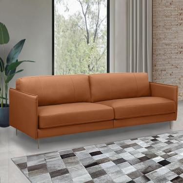 Imagem de Sofá Decorativo Anthony 3 Lugares Sala de estar 210cm Pés em Aço Couro Conhaque G88 - Gran Belo