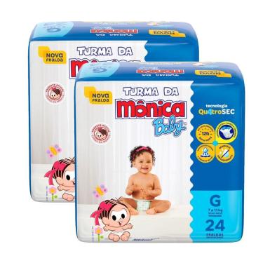 Imagem de Kit 2 Fralda Turma da Mônica Baby Tamanho G Pacote Jumbo 24 Unidades Descartáveis