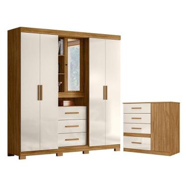 Imagem de Guarda Roupa Solteiro e Cômoda Eldorado Vênus 5 Portas 7 Gavetas MDP 195 cm Off White M...