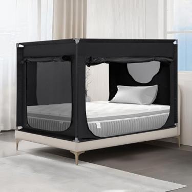 Imagem de ANC POP Tenda de cama de solteiro portátil blackout tenda de privacidade para adultos dormir em ambientes internos com 3 portas, bolsa de armazenamento, preta