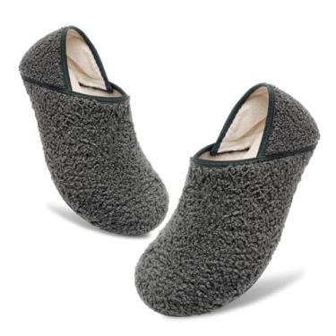 Imagem de Pantufas femininas masculinas felpudas, meias de borracha, sola de borracha, macias, leves, antiderrapantes, internas/externas, Cinza, 10-11 Women/9-10 Men