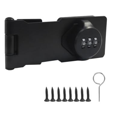 Imagem de Waziaqoc 1 fechadura de porta de 4,5 polegadas, fechadura de segurança com senha sem chave de 3 dígitos, combinação preta para galpão de celeiro, despensa, garagem, jardim