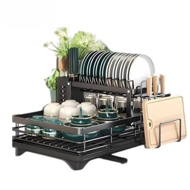Imagem de Escorredor de Louça Organizador de Pia Rack de Cozinha Duplo Aço Carbono Com Porta Copos Talheres