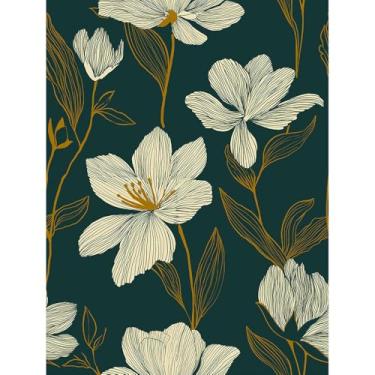 Imagem de ZAMNEA Papel de parede de ouro verde descascar e colar, papel de parede floral verde escuro vintage autoadesivo removível para quarto, cozinha, bancada, armários, cômoda, gaveta, móveis, 43 x 38 cm