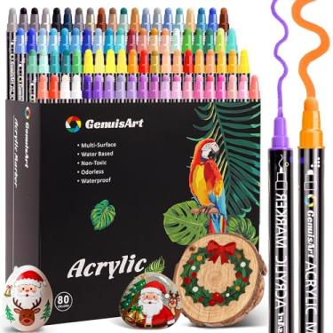 Imagem de DSJIFGEW Canetas de tinta acrílica de ponta dupla, canetas acrílicas premium para madeira, tela, pedra, pintura rupestre, vidro, superfícies de cerâmica, artesanato faça você mesmo (marcadores de