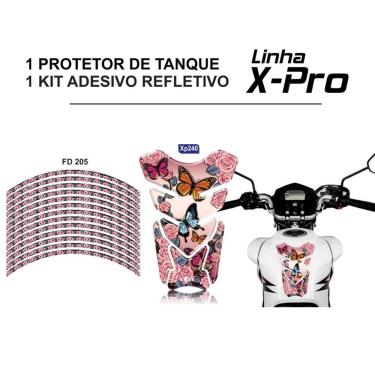 Imagem de Combo Protetor Adesivo Tanque E Aro Moto Honda Yamaha Cb Cg Fazer Faminino Borboleta Rosa Rosa