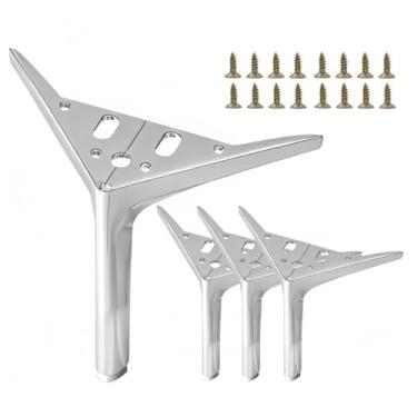 Imagem de SWTOOL Pernas de móveis de metal prata de 12 cm, pés de móveis triangulares resistentes, faça você mesmo, pernas de substituição modernas para armário, sofá, poltrona, conjunto com 4
